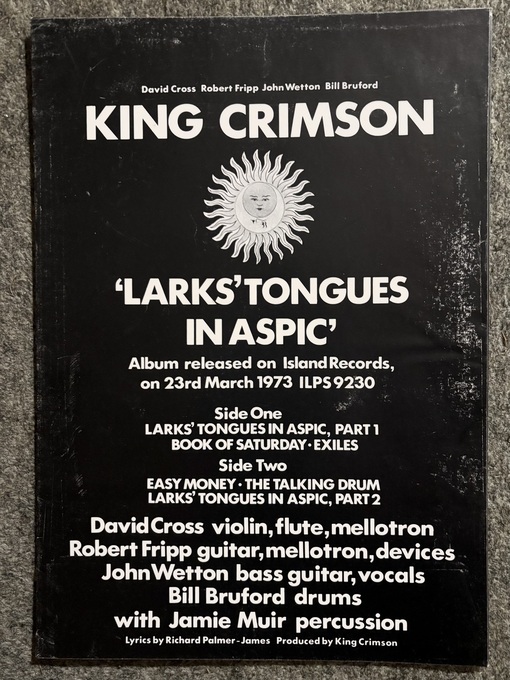 KING CRIMSON Larks' Tongues original March 1973 UK press release