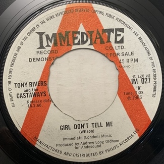 Girl Don't Tell / Girl From Salt Lake City by Tony Rivers and The Castaways